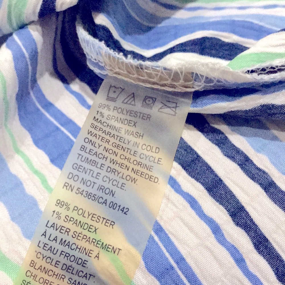 Allison Daley Striped Button Down Blouse Size 16W Blue Green Office School - Picture 9 of 9